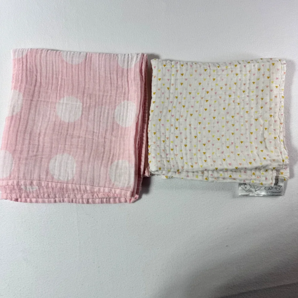 Cloud Island SwaddleDesigns Muslin Blankets 2pk Pink Polka Dot Triangle Cotton